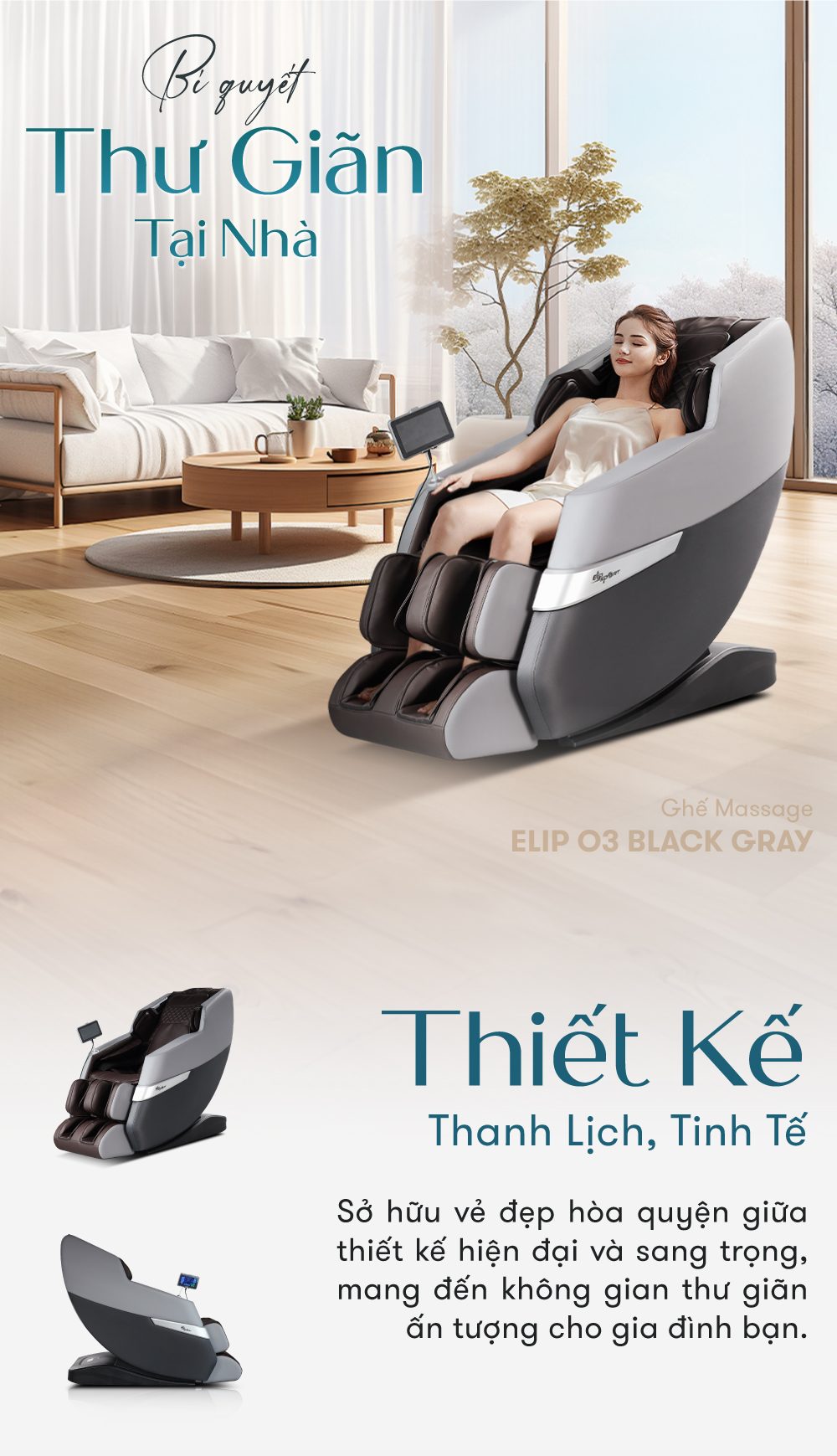 ghế massage elip o3 black gray